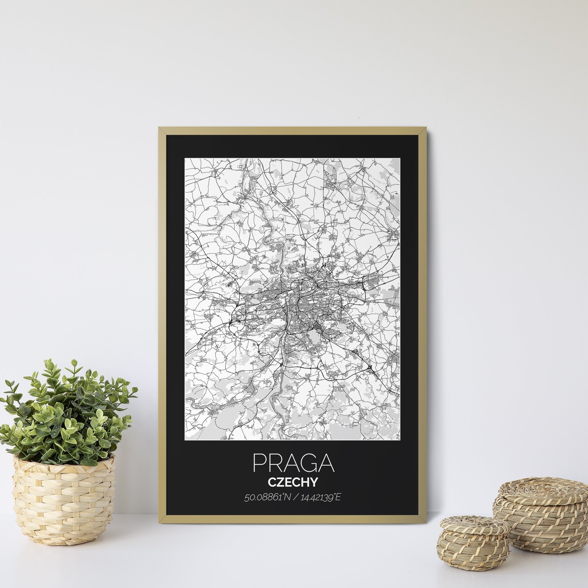 Mapa Miasta Praga W Ramie (Czarno-Biała) - Gallart.pl