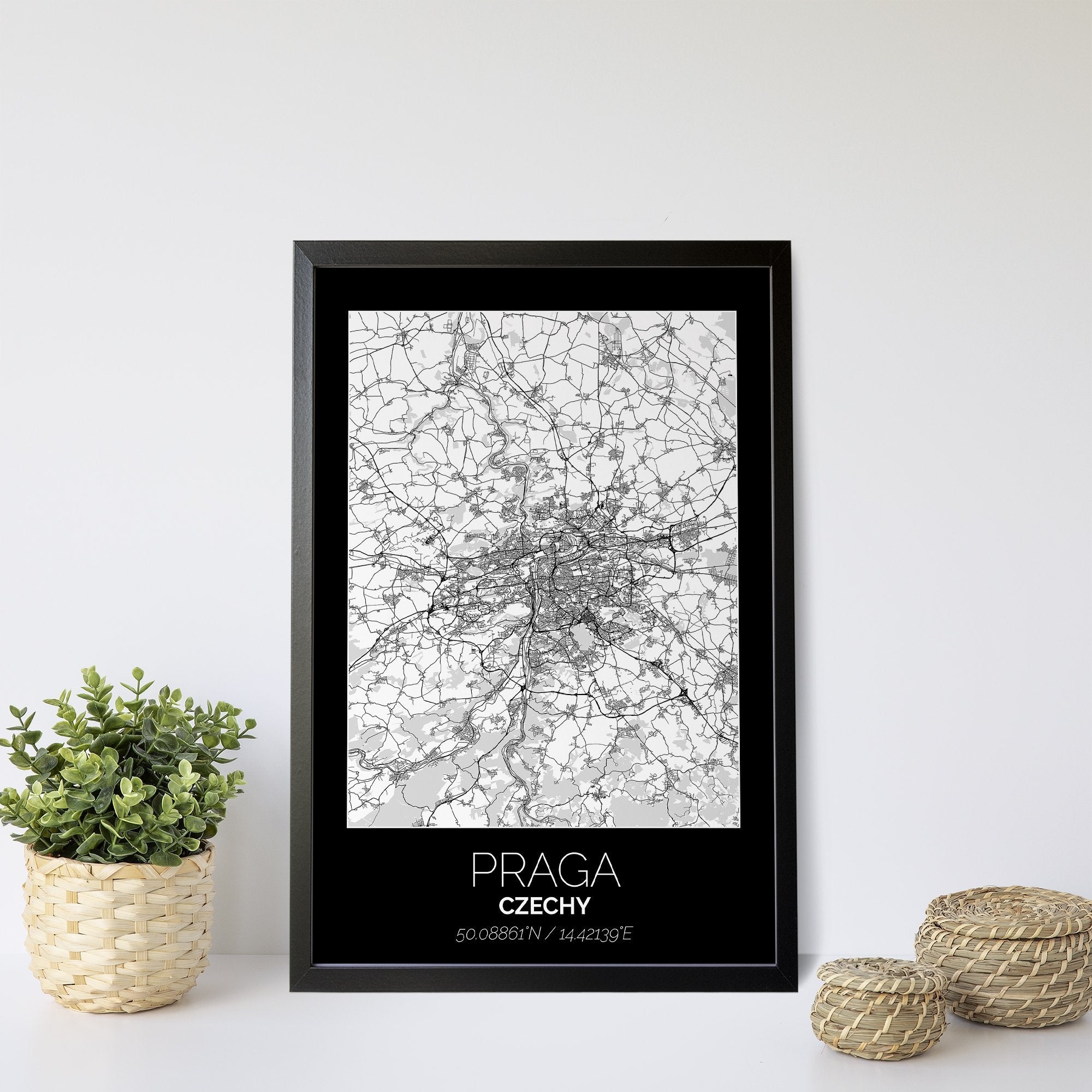 Mapa Miasta Praga W Ramie (Czarno-Biała) - Gallart.pl