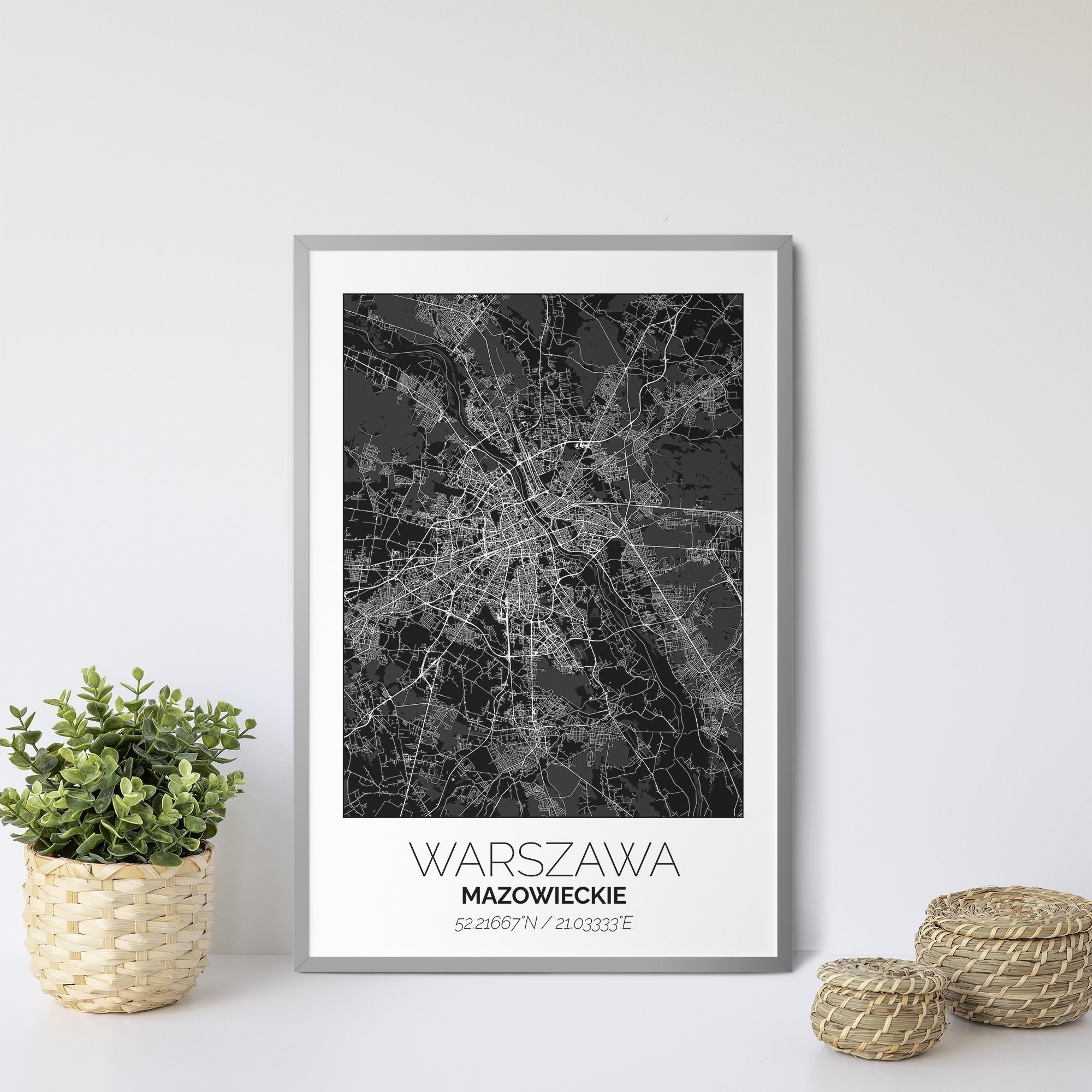 Mapa Miasta Warszawa W Ramie (Biało-Czarna) - Gallart.pl