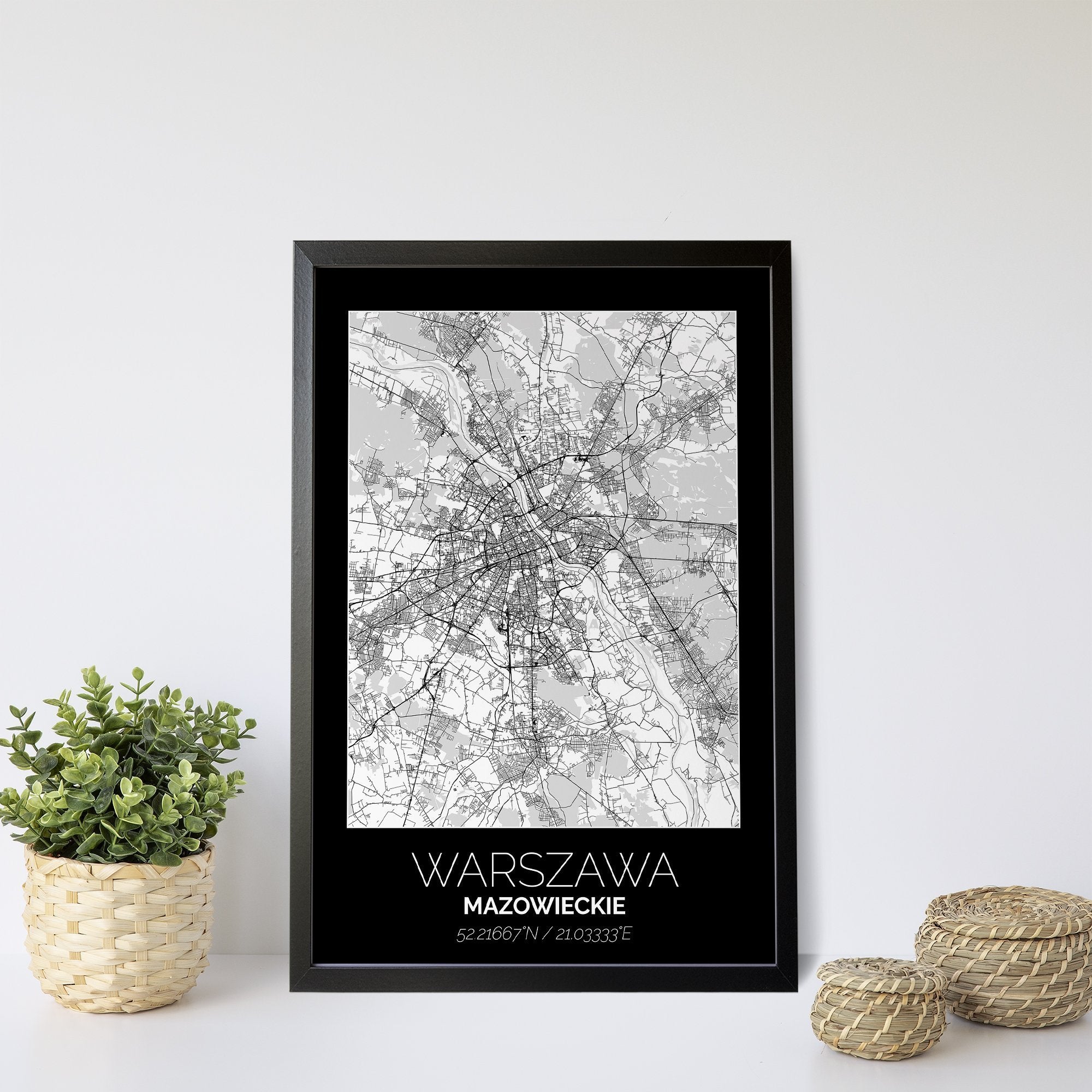 Mapa Miasta Warszawa W Ramie (Czarno-Biała) - Gallart.pl