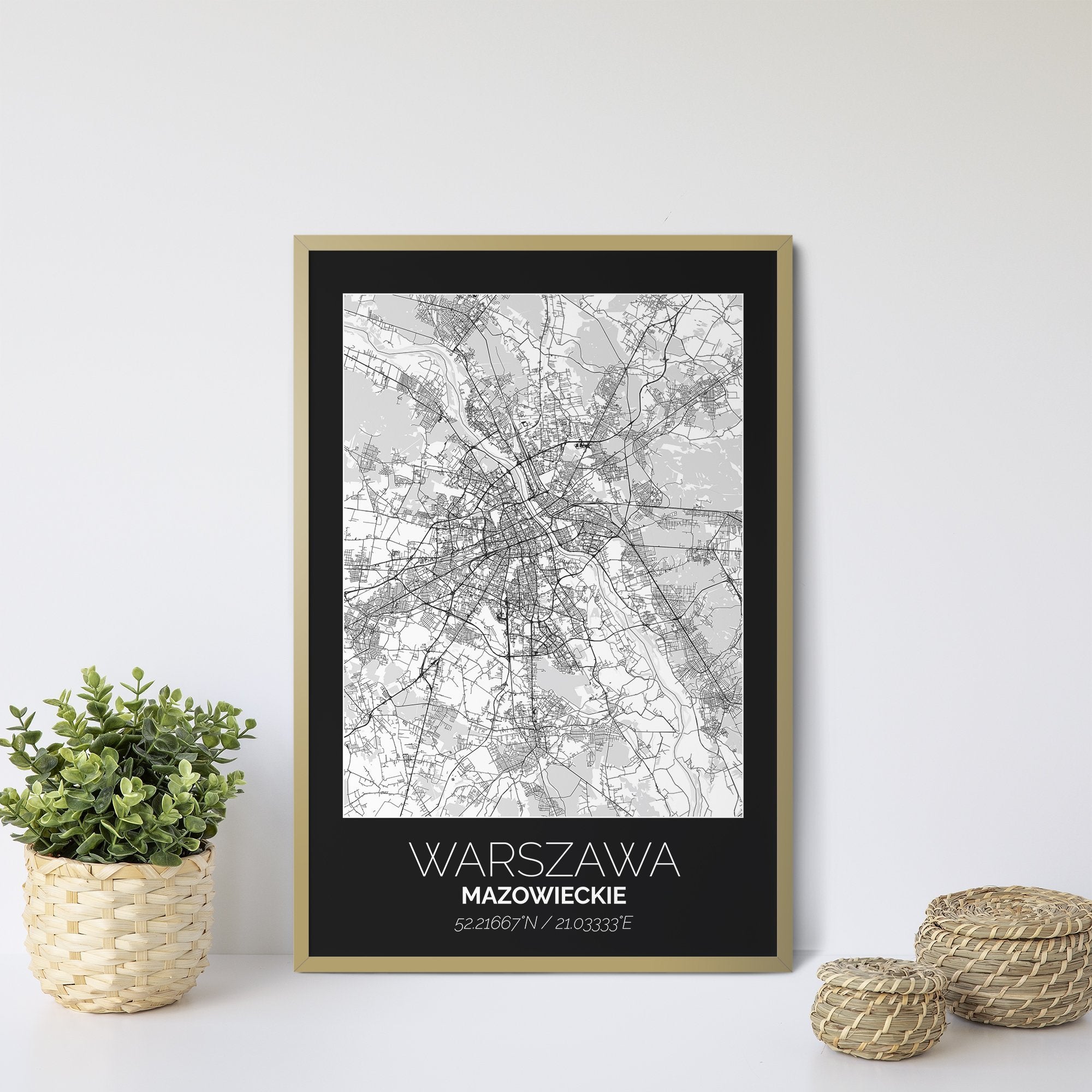 Mapa Miasta Warszawa W Ramie (Czarno-Biała) - Gallart.pl