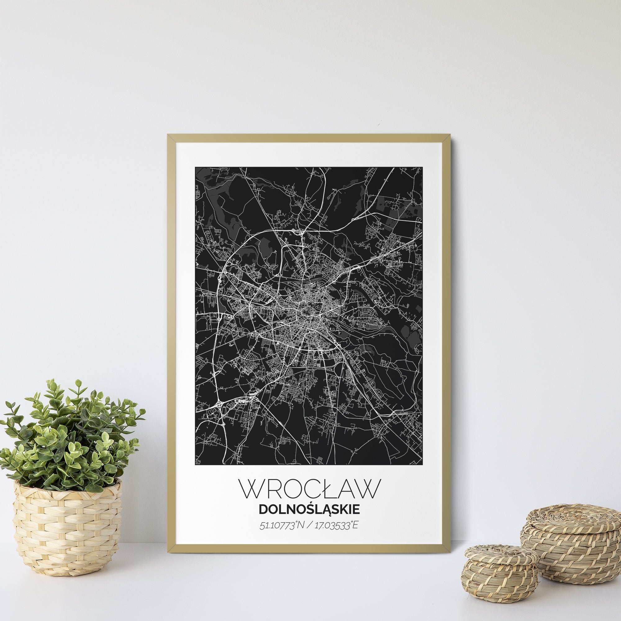Mapa Miasta Wrocław W Ramie (Biało-Czarna) - Gallart.pl