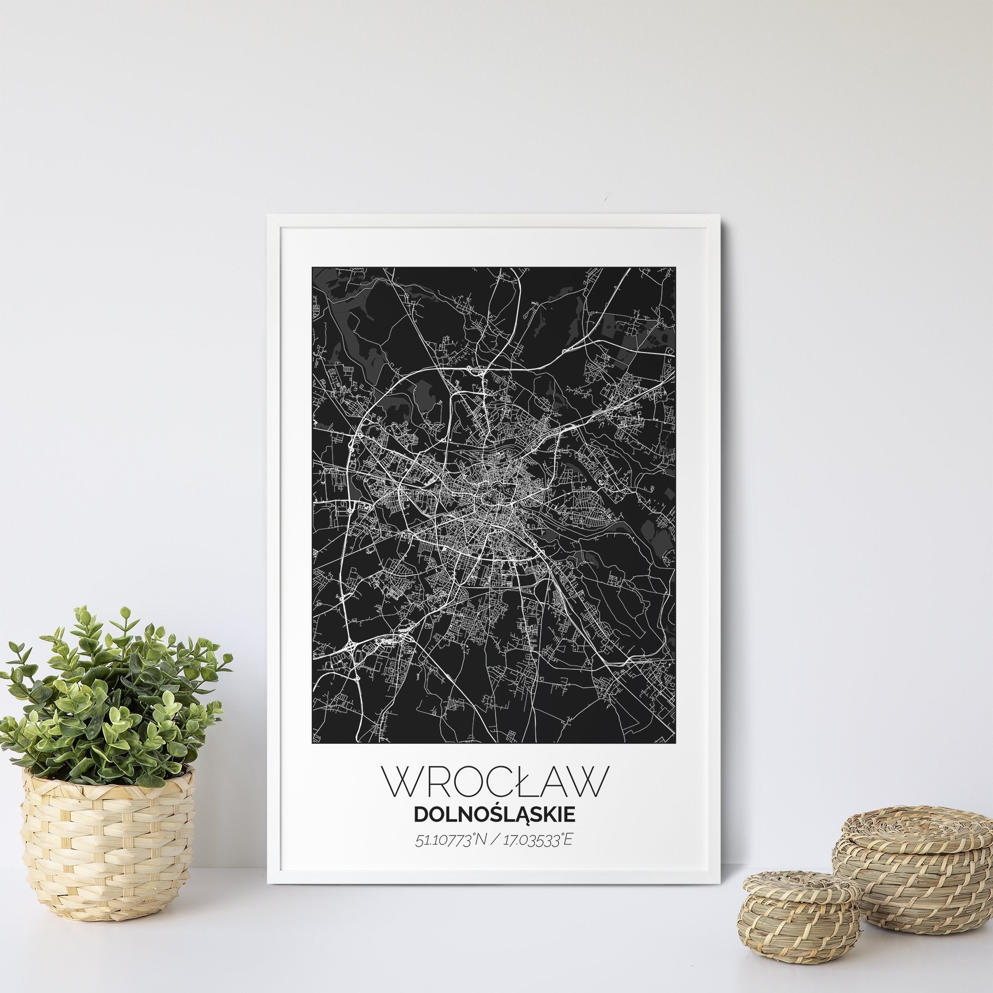 Mapa Miasta Wrocław W Ramie (Biało-Czarna) - Gallart.pl