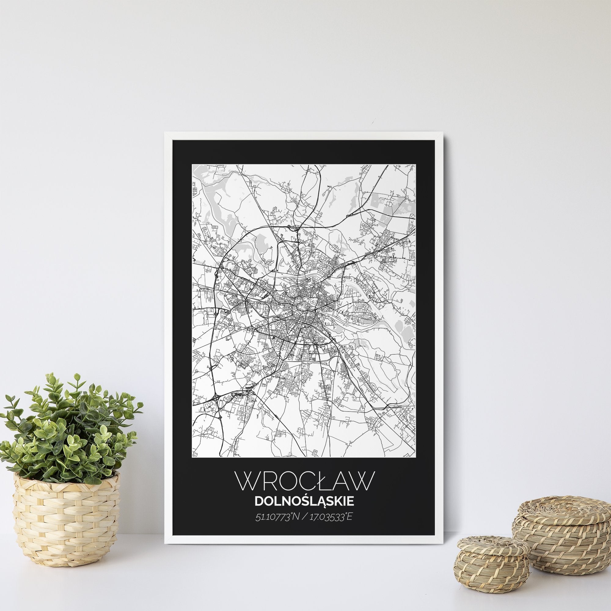 Mapa Miasta Wrocław W Ramie (Czarno-Biała) - Gallart.pl